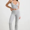 Chunky Knit Foldover Kick Flare Trousers in Grey Marl
