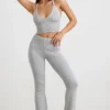 Chunky Knit Foldover Kick Flare Trousers in Grey Marl