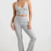 Chunky Knit Foldover Kick Flare Trousers in Grey Marl