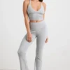 Chunky Knit Foldover Kick Flare Trousers in Grey Marl