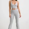 Chunky Knit Foldover Kick Flare Trousers in Grey Marl