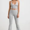 Chunky Knit Foldover Kick Flare Trousers in Grey Marl