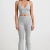 Chunky Knit Foldover Kick Flare Trousers in Grey Marl