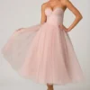 Cindy Tulle Corset Midaxi Dress in Dusty Rose