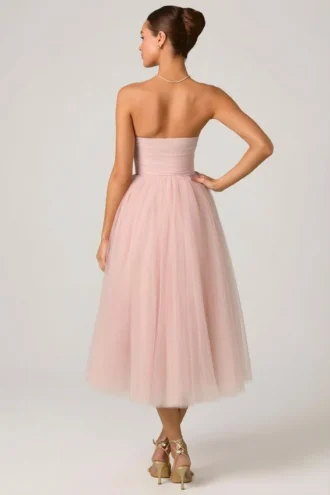 Cindy Tulle Corset Midaxi Dress in Dusty Rose