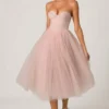 Cindy Tulle Corset Midaxi Dress in Dusty Rose