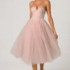 Cindy Tulle Corset Midaxi Dress in Dusty Rose