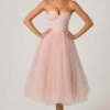 Cindy Tulle Corset Midaxi Dress in Dusty Rose