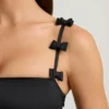 Cirilla Bow-Detail Ruched Bubble Hem Mini Dress in Black