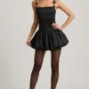 Cirilla Bow-Detail Ruched Bubble Hem Mini Dress in Black