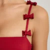Cirilla Bow-Detail Ruched Bubble Hem Mini Dress in True Red