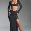 Claribel Embellished Ruched Maxi Skirt in Black