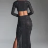 Claribel Embellished Ruched Maxi Skirt in Black