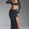 Claribel Embellished Ruched Maxi Skirt in Black