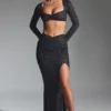 Claribel Embellished Ruched Maxi Skirt in Black