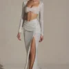 Claribel Embellished Ruched Maxi Skirt in White