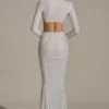 Claribel Embellished Ruched Maxi Skirt in White