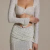 Claribel Embellished Ruched Maxi Skirt in White