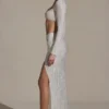 Claribel Embellished Ruched Maxi Skirt in White