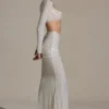 Claribel Embellished Ruched Maxi Skirt in White