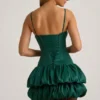 Clarice Satin Bubble Hem Corset Mini Dress in Emerald Green