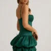 Clarice Satin Bubble Hem Corset Mini Dress in Emerald Green