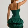 Clarice Satin Bubble Hem Corset Mini Dress in Emerald Green