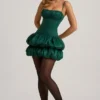 Clarice Satin Bubble Hem Corset Mini Dress in Emerald Green