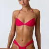 Clearwater Embellished Ruched Halterneck Bikini Top in Raspberry Pink