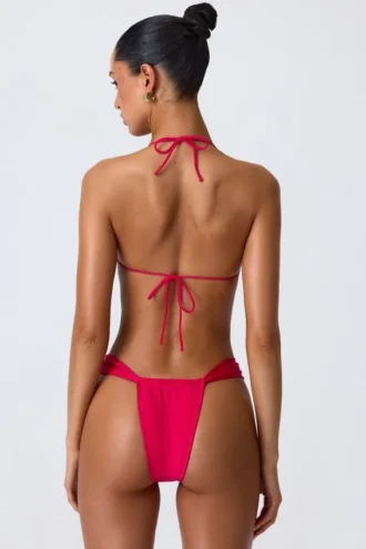 Clearwater Embellished Ruched Halterneck Bikini Top in Raspberry Pink