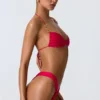 Clearwater Embellished Ruched Halterneck Bikini Top in Raspberry Pink