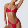Clearwater Embellished Ruched Halterneck Bikini Top in Raspberry Pink