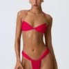 Clearwater Embellished Ruched Halterneck Bikini Top in Raspberry Pink