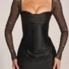 Clemmie Long-Sleeve Draped Mini Dress in Black