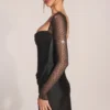 Clemmie Long-Sleeve Draped Mini Dress in Black