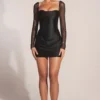 Clemmie Long-Sleeve Draped Mini Dress in Black