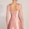 Clemmie Long-Sleeve Draped Mini Dress in Blush Pink