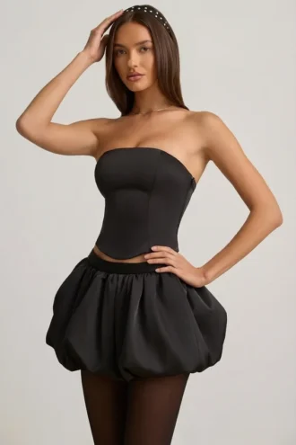 Clemmy Bubble Hem Mid-Rise Mini Skirt in Black