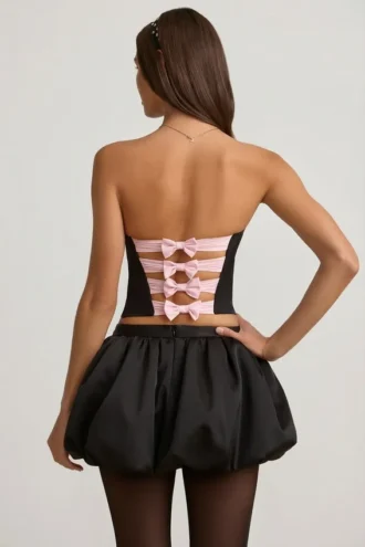 Clemmy Bubble Hem Mid-Rise Mini Skirt in Black