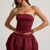 Clemmy Bubble Hem Mid-Rise Mini Skirt in Wine Red