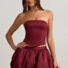 Clemmy Bubble Hem Mid-Rise Mini Skirt in Wine Red