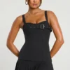 Clover Brushed Twill Drop Waist Kilt Mini Dress in Black