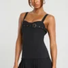 Clover Brushed Twill Drop Waist Kilt Mini Dress in Black