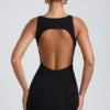 Coa Modal High-Neck Open-Back Mini Dress in Black
