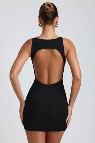 Coa Modal High-Neck Open-Back Mini Dress in Black