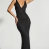 Colmar Embellished Plunge Neck Evening Gown in Black