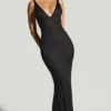 Colmar Embellished Plunge Neck Evening Gown in Black
