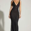 Colmar Embellished Plunge Neck Evening Gown in Black