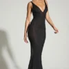 Colmar Embellished Plunge Neck Evening Gown in Black