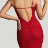 Colmar Embellished Plunge Neck Evening Gown in Red